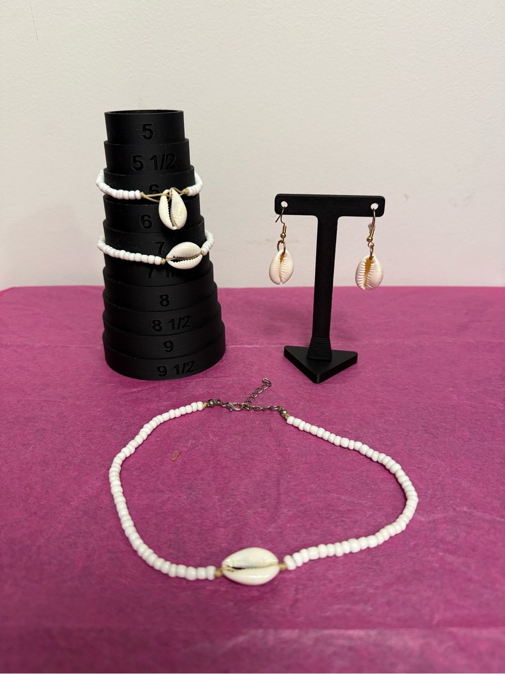Handmade White Shell Bead Necklace choker, Bracelet, anklet set. New